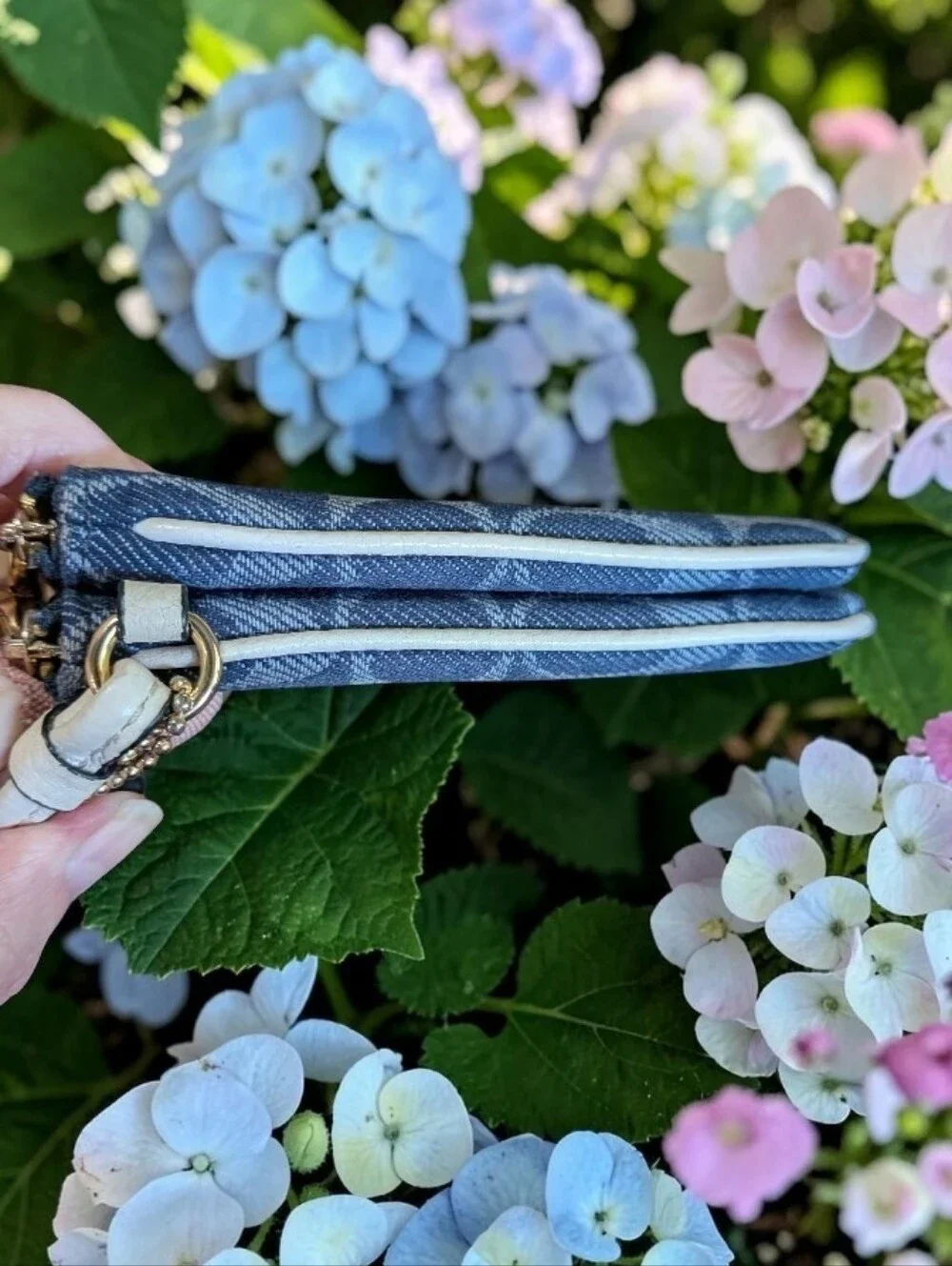Coach Signature Zip Wristlet in Blue with White Logo Patch